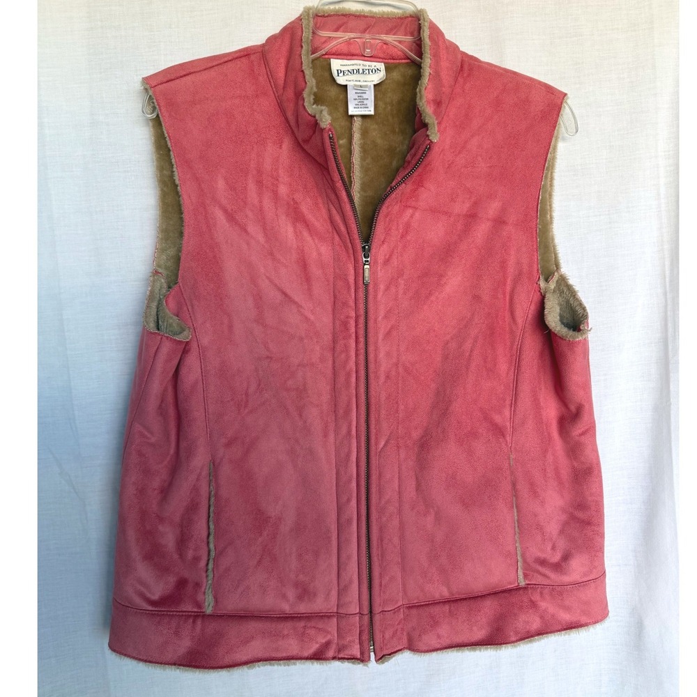 Pendleton Salmon Faux Suede Vest Gorpcore Pink Faux Fur Lined Full Zip Large